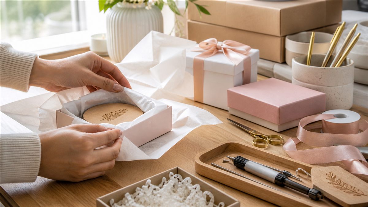 Hand-wrapping a personalized keepsake at the Habiba Arts workshop